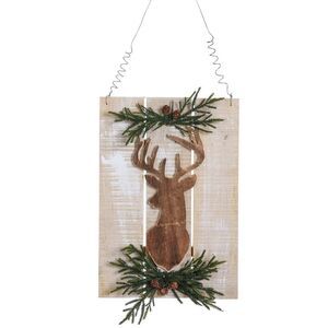 Deer with Pine Greenery Christmas Holiday Wall Hanging 15.75 Inches